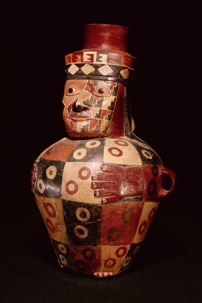 Jarra efigie, estilo Tiahuanaco costero, Fundo Pacheco, Río Grande de Nazca, Perú de Peruvian School